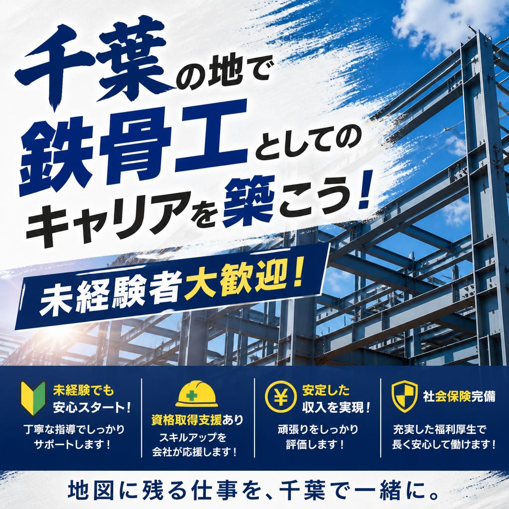千葉の地で鉄骨工としてのキャリアを築こう！未経験者大歓迎！