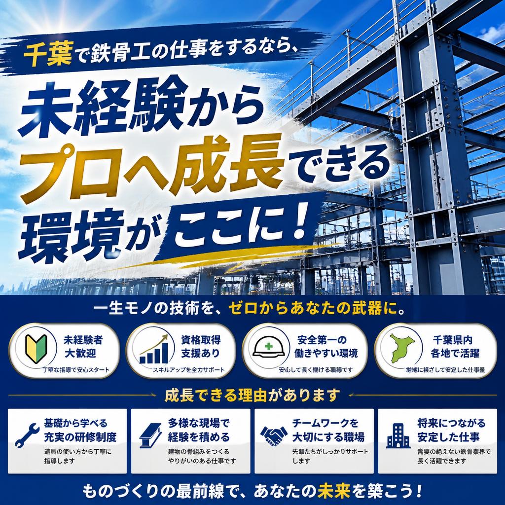 千葉で鉄骨工の仕事をするなら、未経験からプロへ成長できる環境がここに！