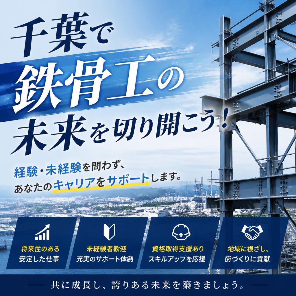 千葉で鉄骨工の未来を切り開こう！経験・未経験を問わず、あなたのキャリアをサポートします。