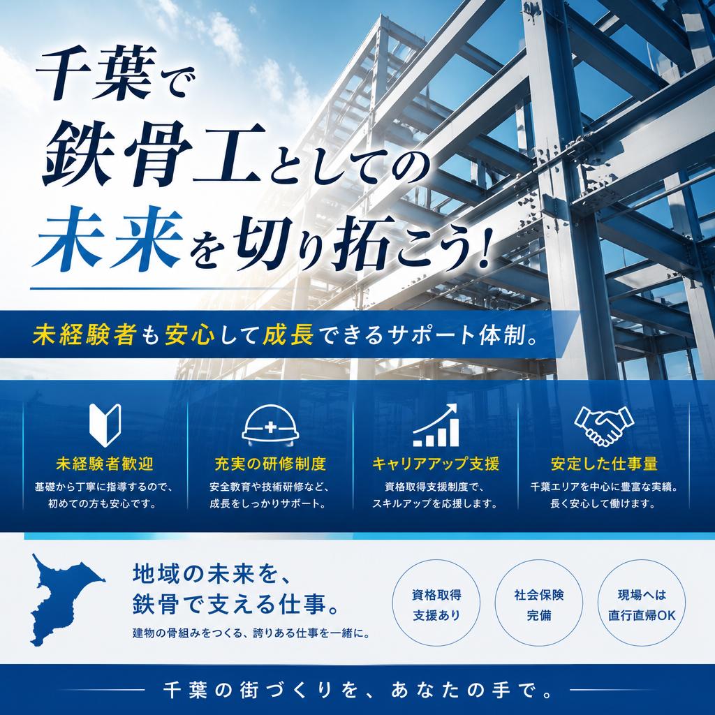 千葉で鉄骨工としての未来を切り拓こう！未経験者も安心して成長できるサポート体制。
