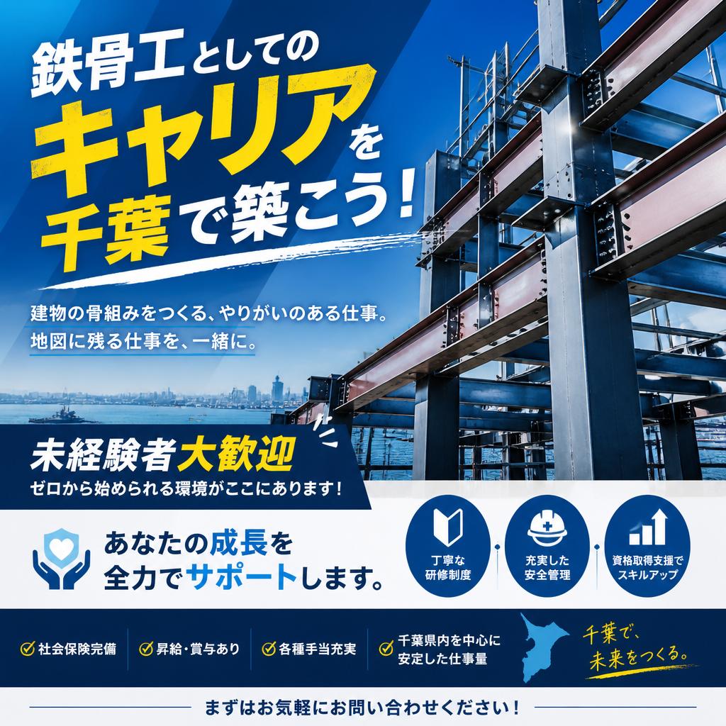 鉄骨工としてのキャリアを千葉で築こう！未経験者大歓迎、あなたの成長を全力でサポートします。