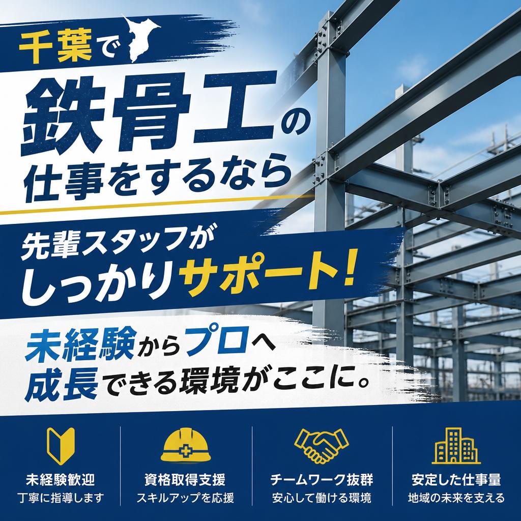 千葉で鉄骨工の仕事をするなら 先輩スタッフがしっかりサポート！未経験からプロへ成長できる環境がここに。