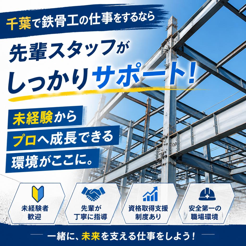 千葉で鉄骨工の仕事をするなら先輩スタッフがしっかりサポート！未経験からプロへ成長できる環境がここに。
