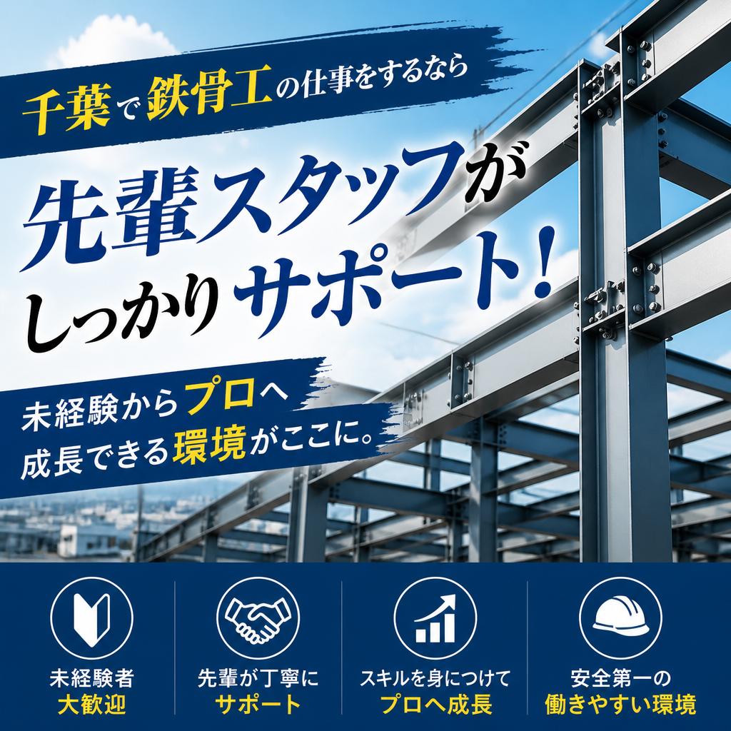 千葉で鉄骨工の仕事をするなら 先輩スタッフがしっかりサポート！未経験からプロへ成長できる環境がここに。