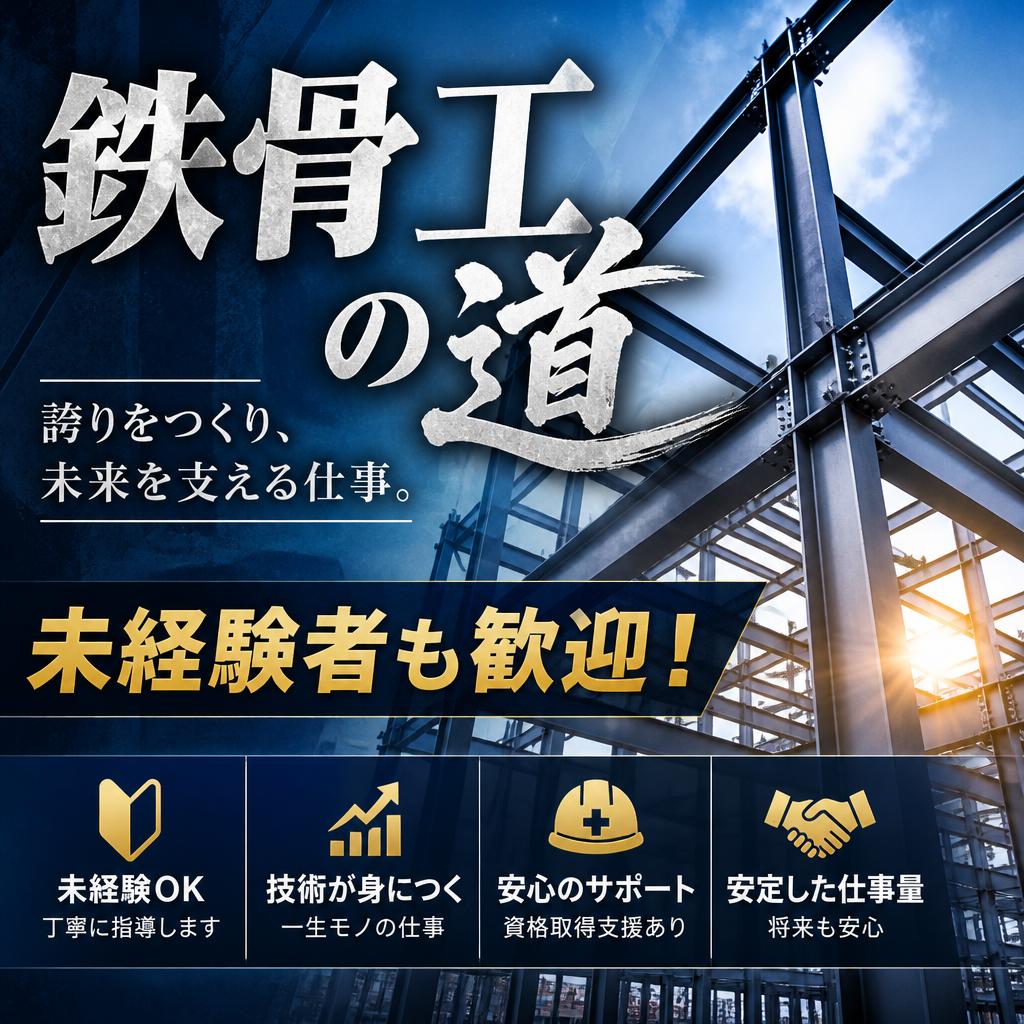 鉄骨工の道、未経験者も歓迎！