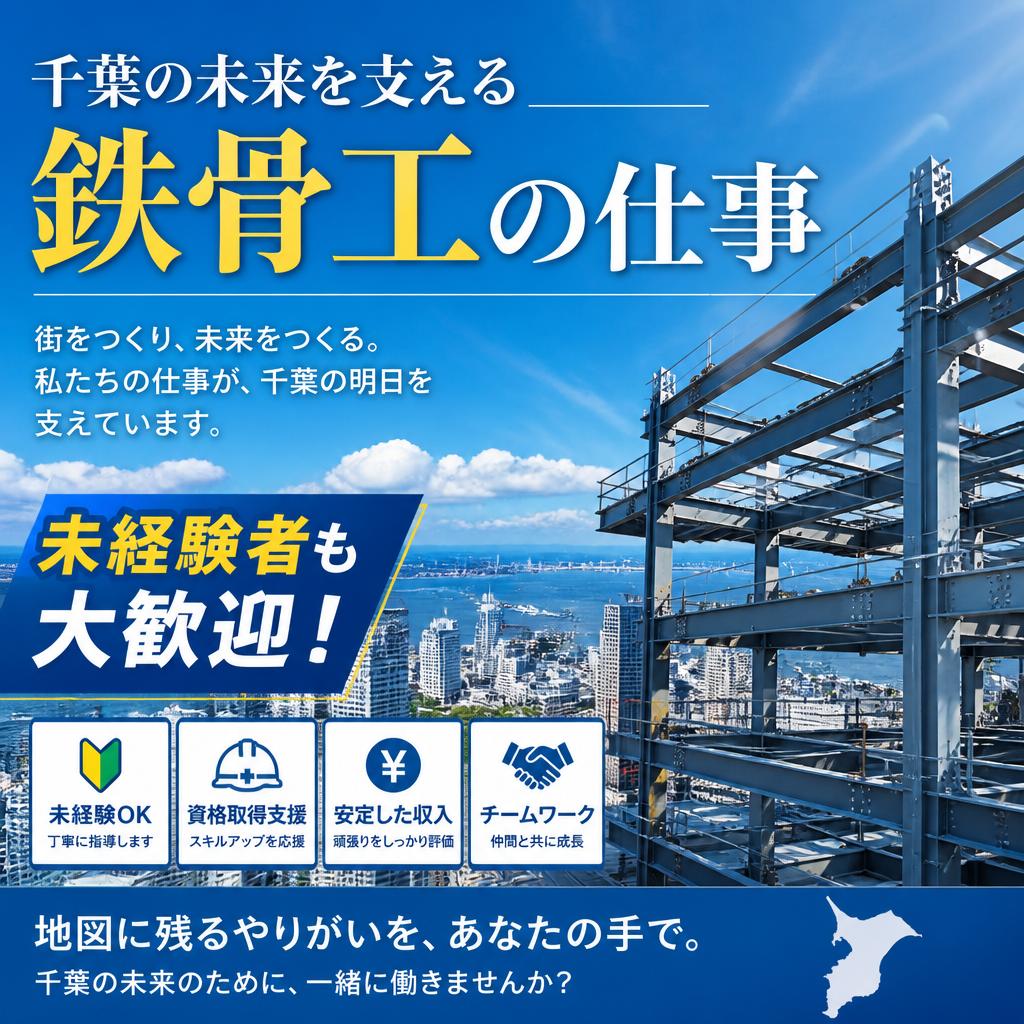 千葉の未来を支える鉄骨工の仕事、未経験者も大歓迎！