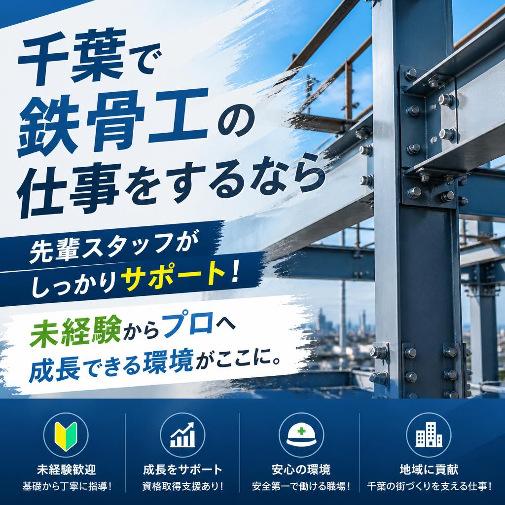 千葉で鉄骨工の仕事をするなら<br>先輩スタッフがしっかりサポート！未経験からプロへ成長できる環境がここに。