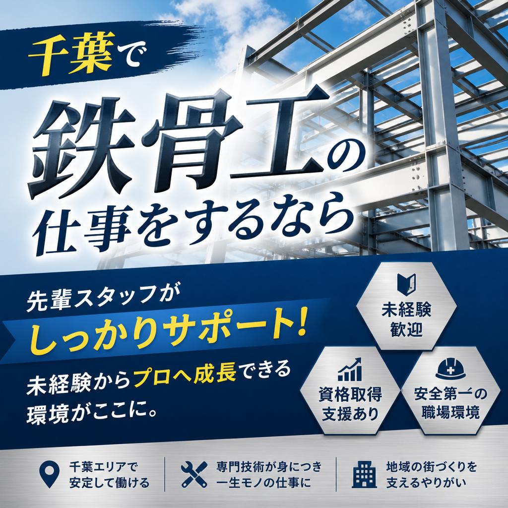 千葉で鉄骨工の仕事をするなら
先輩スタッフがしっかりサポート！未経験からプロへ成長できる環境がここに。